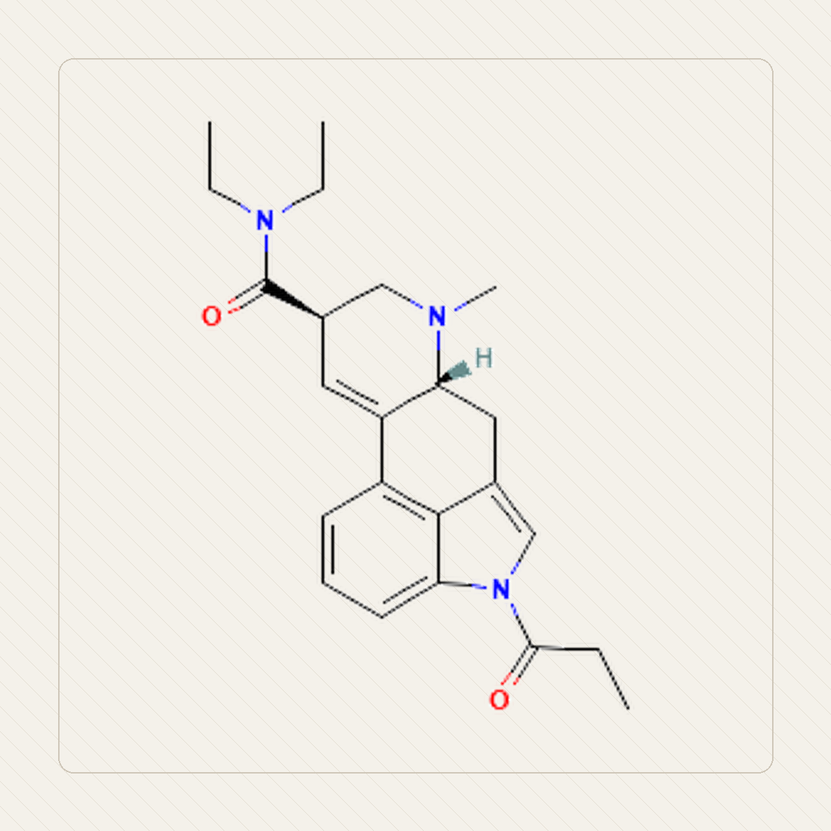1P-LSD 1-propionylo-LSD, mokomoji molekulinės struktūros iliustracija