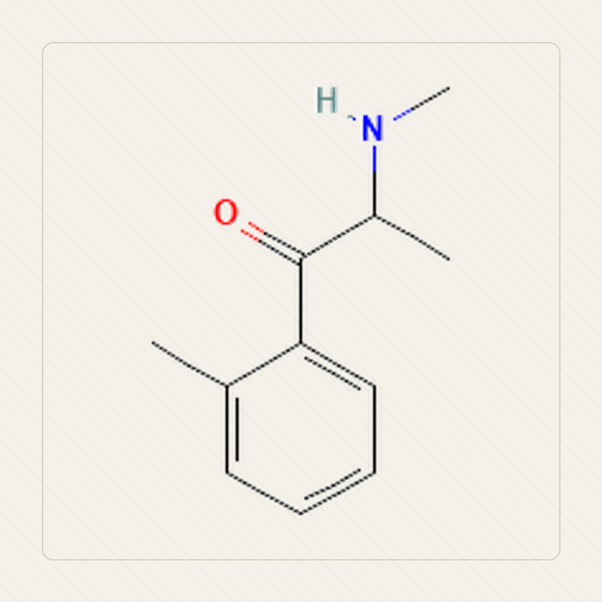 2-MMC 2-metylometkatynon, mokomoji molekulinės struktūros iliustracija